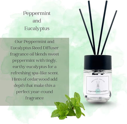 Preston and Lee Reed Diffuser Set | 100 ml (3.4 fl oz) Peppermint and Eucalyptus Scent | Reed Diffuser Set | Aromatherapy Diffusers | Natural Reed Diffuser Oil for Home and Spa Fragrance