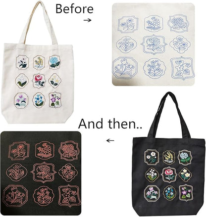 SUPBRAIN Embroidery kit, Canvas Tote Bag Embroidery Kit, Include Stamped Flower Pattern, Hoop, Color Threads and Tool, Suitable for Beginners, Adults Arts and DIY Crafts Kits (White)