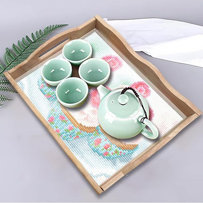 FGbaby DIY 5D Cake Diamond Painting Wood Serving Tray with Handles Diamond Art Decorative Serving Trays Wooden Tray for Breakfast in Bed, Patio, BBQ, Coffee Table, Party –Great for Lap & Couch