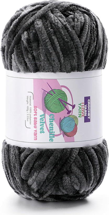 Plush Chenille Chunky Yarn, Velvet Fluffy Yarn for Hand Knitting, Baby Yarns for Crocheting Soft Making Blankets, Scarves, Dolls (3.5oz 87.5yds Each)