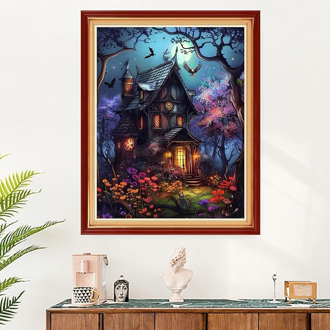 Funart Stamped Cross Stitch Kits for Beginners Full Range of Cross Stitching Preprinted Embroidery Kits for Adults, 11CT Embroidery Pattern Needlepoint Kits-Magic House 16x20 inchs