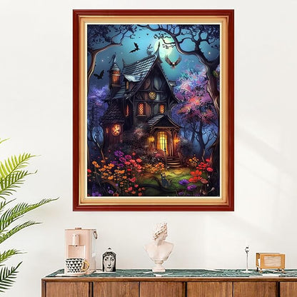 Funart Stamped Cross Stitch Kits for Beginners Full Range of Cross Stitching Preprinted Embroidery Kits for Adults, 11CT Embroidery Pattern Needlepoint Kits-Magic House 16x20 inchs