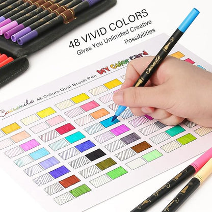 CAISEXILE 48 Color Duo Tip Pens Art Markers Set,96 Nibs Fine and Brush Tip for Adult Coloring Book Journaling Note Taking Lettering Calligraphy Drawing Pens Supplies