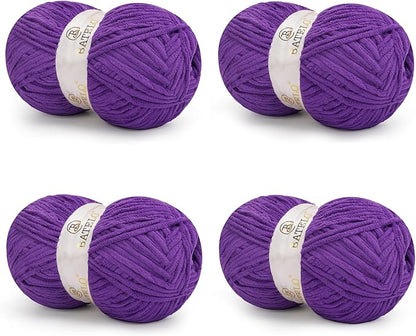 Chenille Yarn for Crocheting & Knitting 880 Yards, Soft Thick Fluffy Bulky Blanket Yarn, 4 Pack of 10.5oz(Purple)