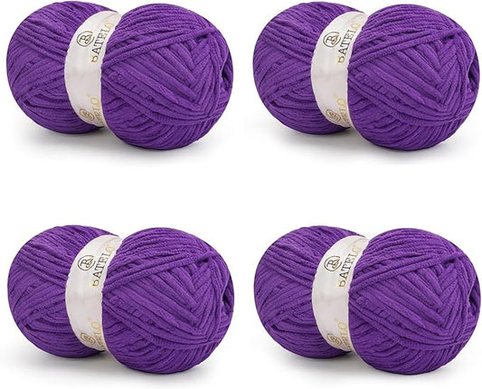 Chenille Yarn for Crocheting & Knitting 880 Yards, Soft Thick Fluffy Bulky Blanket Yarn, 4 Pack of 10.5oz(Purple)