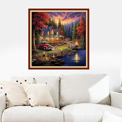 Dooxvey Cross Stitch Kits for Adults Stamped Full Range of Embroidery Starter Kits for Beginners 11CT Printed Cross Stitch Patterns Needlepoint Kits Stamped Crossstitching-Lakeside Home 18x18 inch