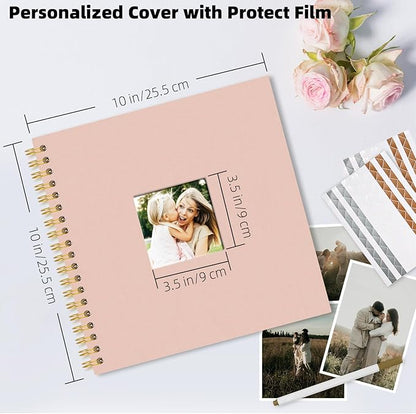Vienrose 10 x 10 Inch Scrapbook Photo Album, Linen Hardcover Photo Book with 80 White Pages, DIY Memory Book Kit with Accessories for Wedding, Baby Shower, Travel, Christmas (Pink, 40 Sheets)