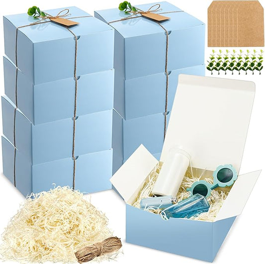 Crtiin 8 Pack Gift Boxes Set 8 x 8 x 4 Inch Gray Blue Paper Bridesmaid Proposal Gifts Box with Lids for Presents Wedding Bridal Shower Baby Shower Christmas Filler Birthday Gift Packging Party Favors