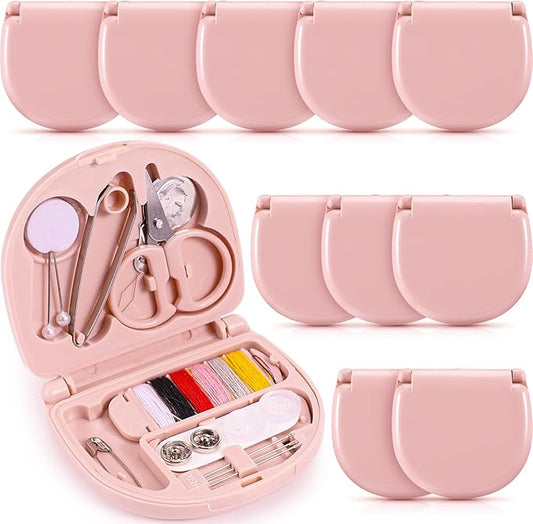 Yuxung 10 Pcs Mini Travel Sewing Kit Portable Emergency Repair Kit Mini Sewing Box with Threads Scissors Needles DIY Supplies for Beginner Traveler Hotel Charity(Light Pink)