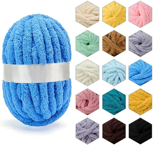 ERLYEEN Chenille Chunky Yarn Super Bulky Soft Thick Fluffy Jumbo Giant Washable Polyester Big Yarn DIY for Arm Knit Blanket Cushion Bed Sofa Home Decor,Denim Blue,4.4LB