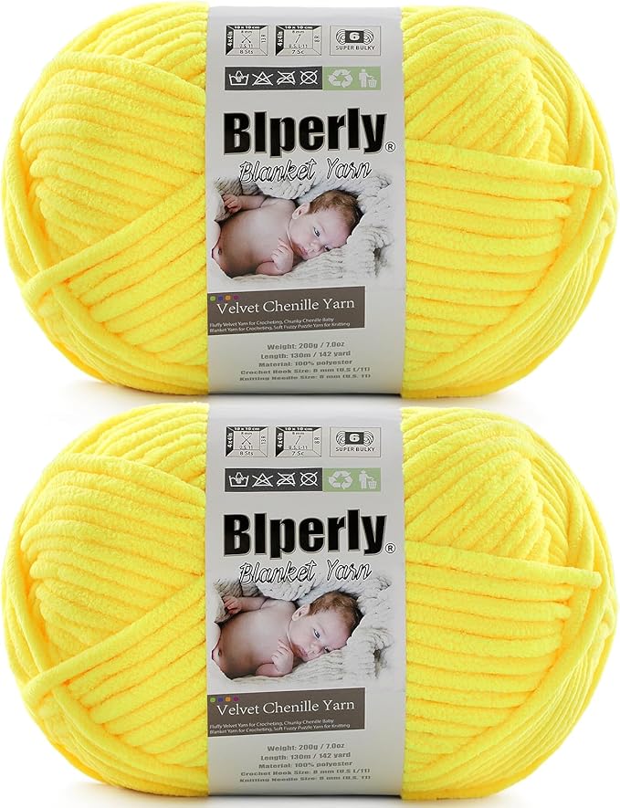 6 Super Bulky Velvet Chenille Yarn for Crocheting - 2 Skein of 200g/7 oz - Ultra Soft Heavy Weight Chunky Knitting Yarn for Baby Blankets, Amigurumi, Home Decor（Butter Yellow，2 Skein）