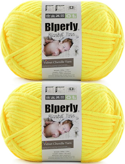 6 Super Bulky Velvet Chenille Yarn for Crocheting - 2 Skein of 200g/7 oz - Ultra Soft Heavy Weight Chunky Knitting Yarn for Baby Blankets, Amigurumi, Home Decor（Butter Yellow，2 Skein）