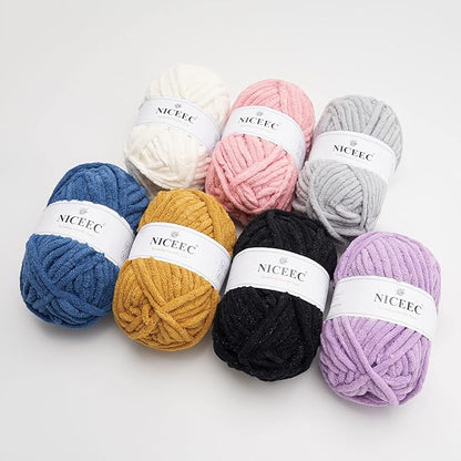 NICEEC 3 Skeins Sparkling Chenille Yarn Soft Blanket Yarn for Crochet & Knitting, Total 165yds/10.6oz - Spring Green