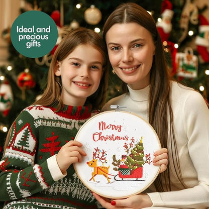Christmas Embroidery Kits: 1 Pack Cross Stitch Kit for Beginners Adults, DIY Ornaments Craft Kit with All Tools & Instructions, Stamped Hand Embroidery Starter Kit for Holiday Crafts & Xmas Home Decor