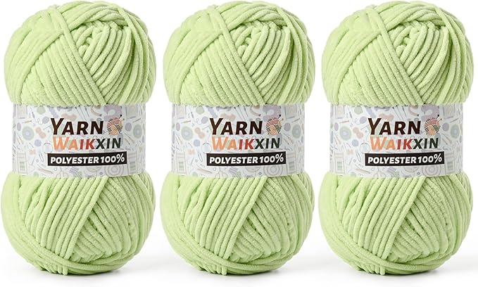 3 Pack Soft Chenille Yarn for Crocheting, Fluffy Chunky Crochet Yarn for Baby Blanket, (5.29oz/196.8yds) Fuzzy Velvet Yarn for Amigurumi&DIY Puzzle、Crafts、Scarf(3 Fresh Green)