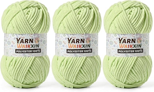 3 Pack Soft Chenille Yarn for Crocheting, Fluffy Chunky Crochet Yarn for Baby Blanket, (5.29oz/196.8yds) Fuzzy Velvet Yarn for Amigurumi&DIY Puzzle、Crafts、Scarf(3 Fresh Green)