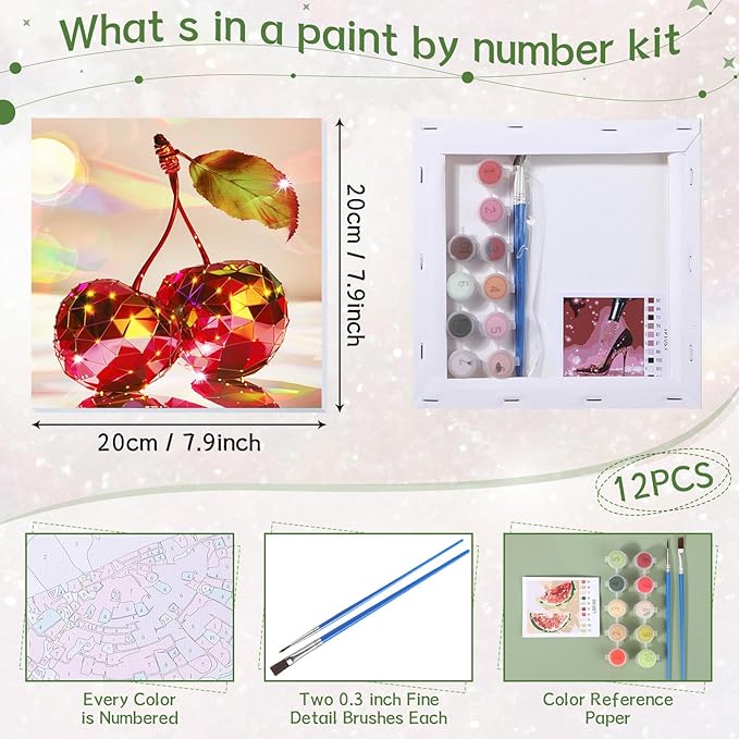 Nezyo 12 Sets Paint by Numbers Kit with Frame for Adult Beginners, Paint by Number DIY Acrylic Painting Canvas for Painting Party, Classroom Activity Birthday Gift, 8 x 8 Inch