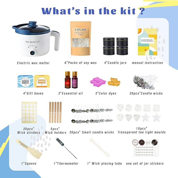 Candle Making Starter Kit for Adults, Soy Candle Maker Set with Wax Melter, Premium Wax Melts Pot Kit to Make Your own Candles