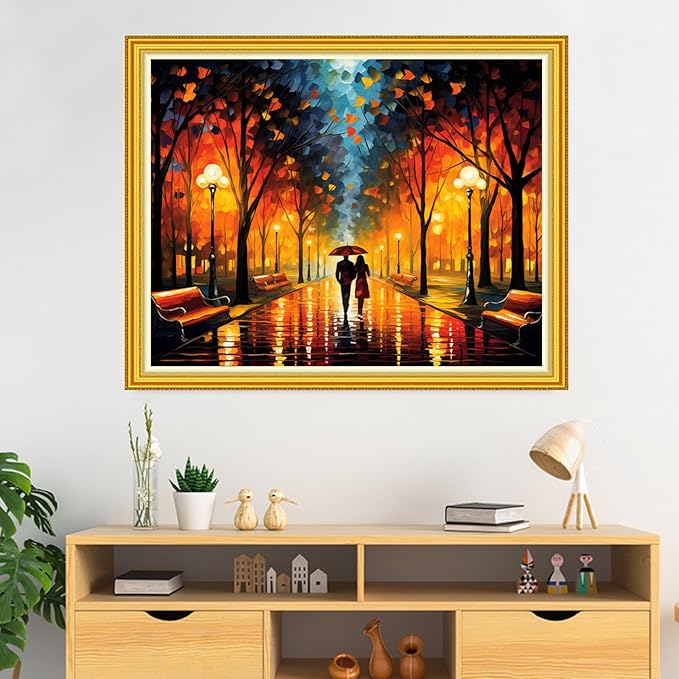 DMCVIVR Stamped Cross Stitch Kits for Beginners Adults Needlepoint Kits for Beginners Embroidery Kits for Adults Crossstitch Kit for Beginners 11CT-Romantic Night Scenery 16x20 inch