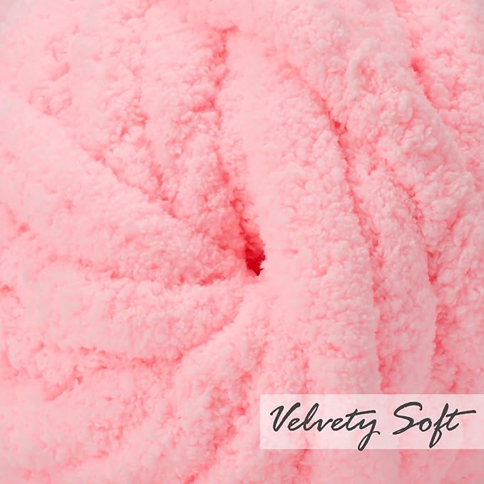 ERLYEEN Chenille Chunky Yarn Super Bulky Soft Thick Fluffy Jumbo Giant Washable Polyester Big Yarn DIY for Arm Knit Blanket Cushion Bed Sofa Home Decor,Light Pink,0.55LB