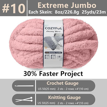 Chunky Yarn for Hand Knitting - #10 Chunky Chenille Yarn, Jumbo Big Thick Chunky Yarns for Crocheting, Super Bulky Chunky Knit Blanket Yarns, 8 Skein (25 yds 8 oz Each Skein), Dusty Pink