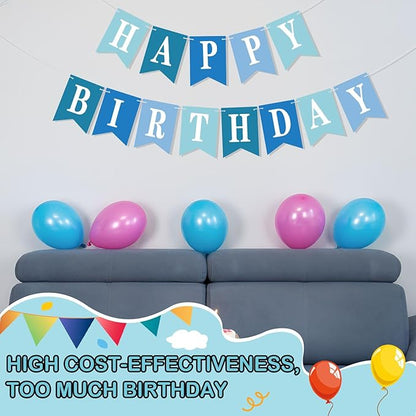 Mooliwe 171 Pcs DIY Custom Banner Kit Make Your Own Customizable Sign for Birthday Wedding Party Decoration Include 20 Paper Pennant 148 Letters and Numbers 1 Rope 2 Threading Device(Blue Series)
