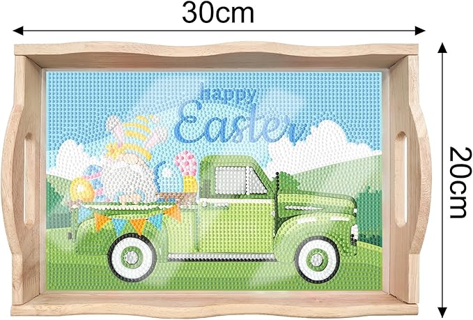 Generic DIY Art Painting Wooden Tray Kit, Food Tray with Handle Diamond Painted Table Decoration Tray, for Breakfast, Bar Dinner Table Diamond Dots Gem Painting Art Set for Beginners (#38-Easter)