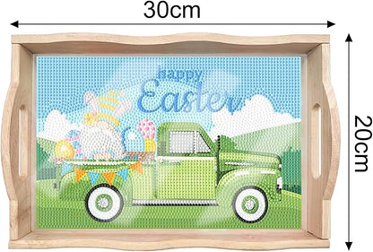 Generic DIY Art Painting Wooden Tray Kit, Food Tray with Handle Diamond Painted Table Decoration Tray, for Breakfast, Bar Dinner Table Diamond Dots Gem Painting Art Set for Beginners (#38-Easter)
