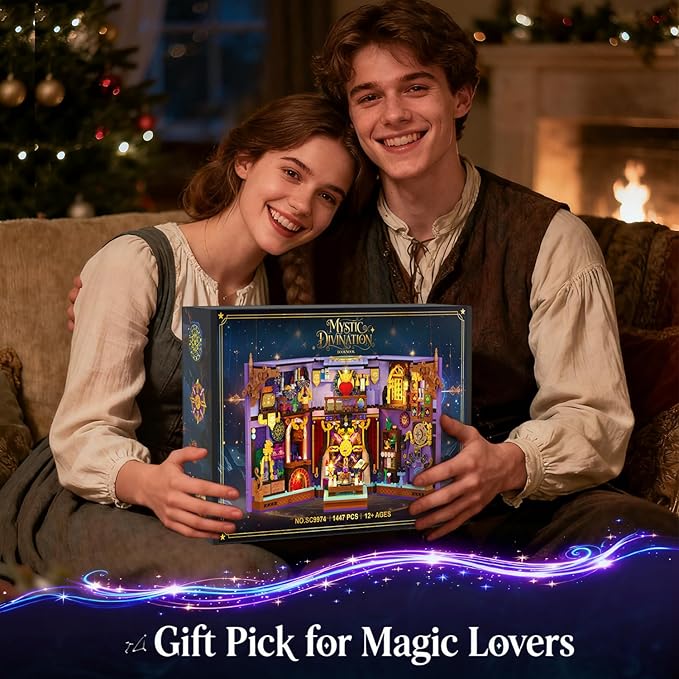 INSOON Upgraded Mystic Divination Book Nook Building Set with Rechargeable Lights, 1447 PCS DIY Magic Booknook Building Block Kit Home Decor, Miniature Book House Model Gift for Adults Boys Girls 12+