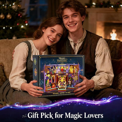 INSOON Upgraded Mystic Divination Book Nook Building Set with Rechargeable Lights, 1447 PCS DIY Magic Booknook Building Block Kit Home Decor, Miniature Book House Model Gift for Adults Boys Girls 12+