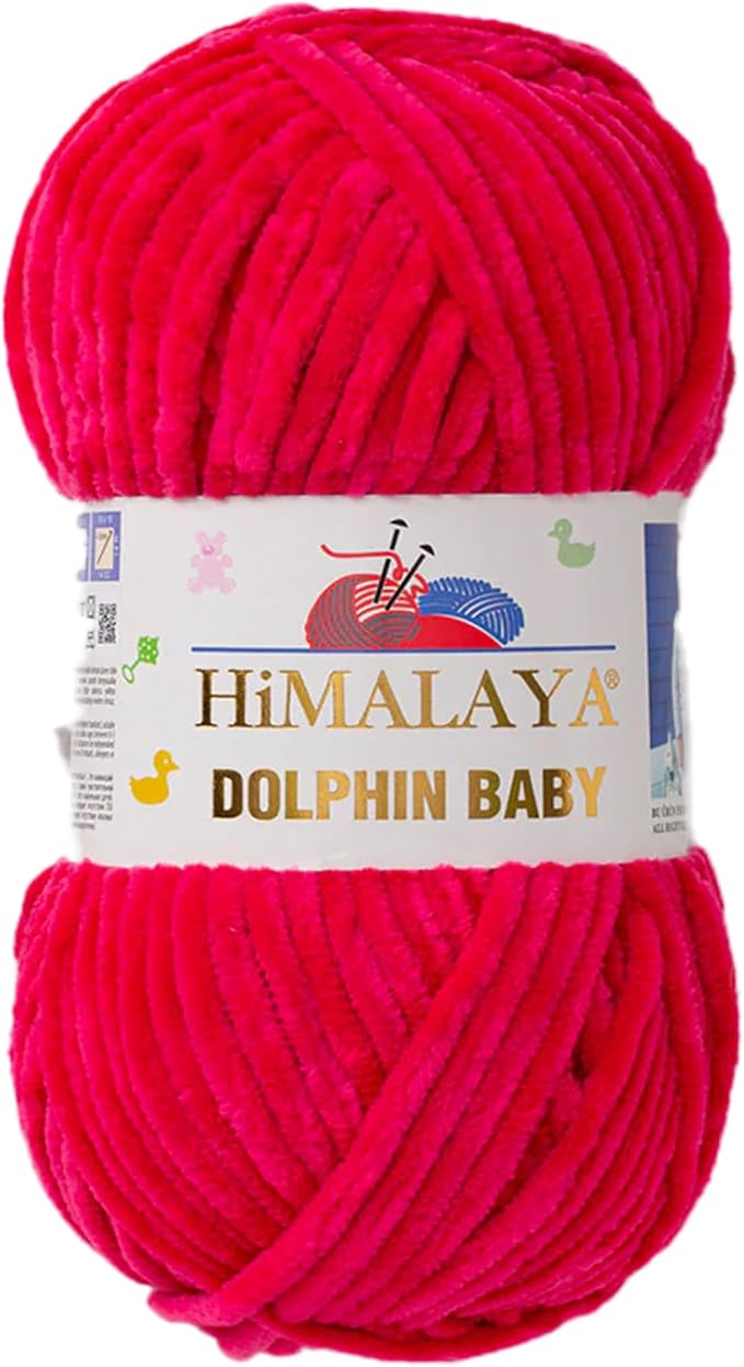 1 Skein/Pack Himalaya Dolphin Baby Chenille Yarn, Each Ball 100 gr (3.5 oz), 120 m (132 Yards), 100% Polyester, Super Bulky Baby Blanket Velvet Amigurumi Yarn, 80314 - Fuchsia