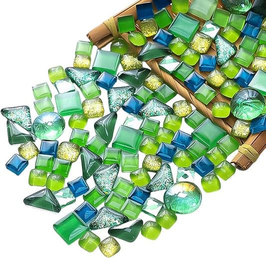 500g Mixed Color Irregular Crystal Mosaic Tiles,Tiny Mosaic Tile DIY Hobbies Children Handmade Crystal Craft for Craft Bathroom Kitchen Home Decoration DIY Art Projects,0.4X0.4 Inch(Green Series)