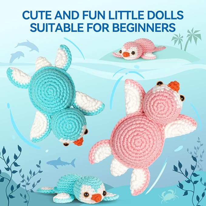 MOREJMTT Crochet Kit for Beginners Animal,Crochet Animal Kits,Crocheting Kit for Starters,Learn to Crochet with Step-by-Step Video Tutorials,Beginner Crochet Kits for Adults(sea Turtle)