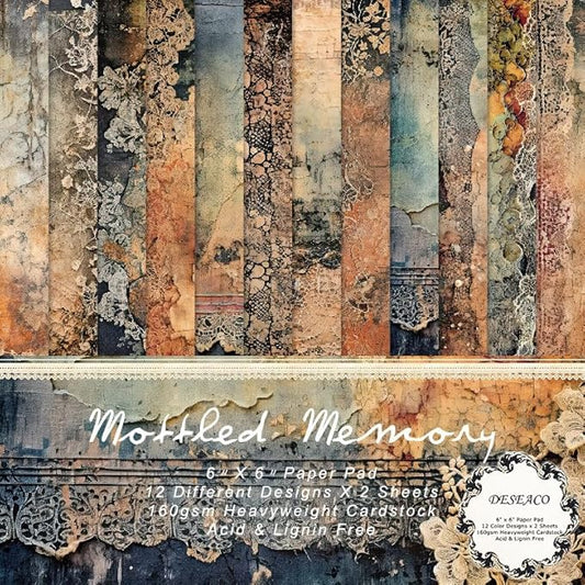 DESEACO 24 Sheets Vintage Scrapbooking Paper Pad 6x6, Decorative Single-Side Craft Paper for Adult Journaling, Card Making, Mixed Media & DIY Scrapbook Projects