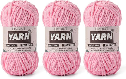 Fluffy Chenille Yarn for Crocheting - Baby Yarn for Crocheting Soft Blanket - 3 Pack of 100g/(87.4yds) Crochet Amigurumi Chunky Yarns - Super Bulky 5 Velvet Yarns (3 Dark Pink)