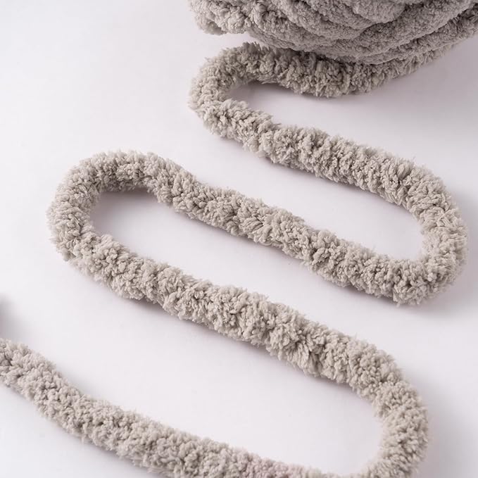 Light Grey Jumbo Chunky Chenille Yarn for Crocheting, Thick Plush Yarn for Hand Knitting Blankets, Super Soft Bulky Yarn for DIY Projects, 2 Jumbo Pack