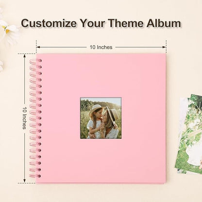 Scrapbook Album 10x10 Inches Photo Album Hardcover Kraft with Window Scrap Book Blank Memory Book for Baby Wedding Guest Book Couples Graduation Travel DIY Anniversary, 100 Pages Pink