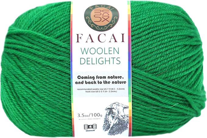Facai Blend Merino Wool Yarn for Knitting - Worsted Weight,197yds (3.5oz) Ball, Ideal for Sweaters, Scarves, and Accessories (1, Greener)