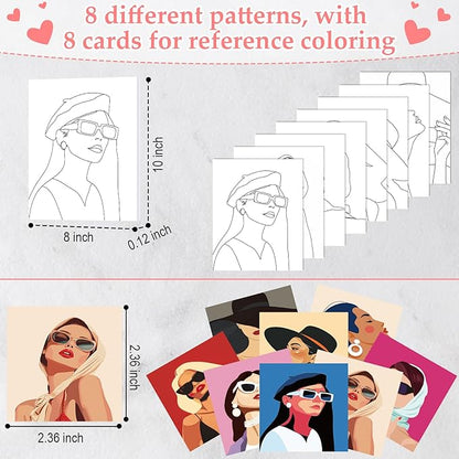 Cholemy 36 Pcs Valentine Paint and Sip Kit for Adults 8''x10'' Pre Drawn Canvas for Painting DIY Afro Acrylic Painting Kit Wood Easel Brushes Date Night Bulk for Party Gifts(Modern Woman)