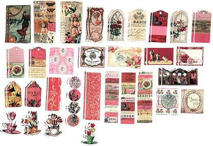 200PCS Vintage Scrapbooking Supplies Pack, Aesthetic Scrapbook Sticker Paper Art Journaling Kit for Junk Journals,Planner,Cottagecore Decor Gifts (Pink Retro Collection)