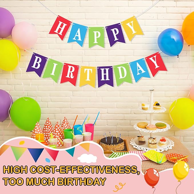 Mooliwe 171 Pcs DIY Custom Banner Kit Make Your Own Customizable Sign for Birthday Wedding Party Decoration Include 20 Paper Pennant 148 Letters and Numbers 1 Rope 2 Threading Device(Rainbow)