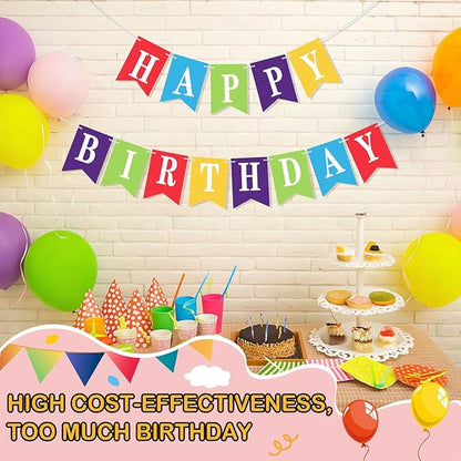 Mooliwe 171 Pcs DIY Custom Banner Kit Make Your Own Customizable Sign for Birthday Wedding Party Decoration Include 20 Paper Pennant 148 Letters and Numbers 1 Rope 2 Threading Device(Rainbow)