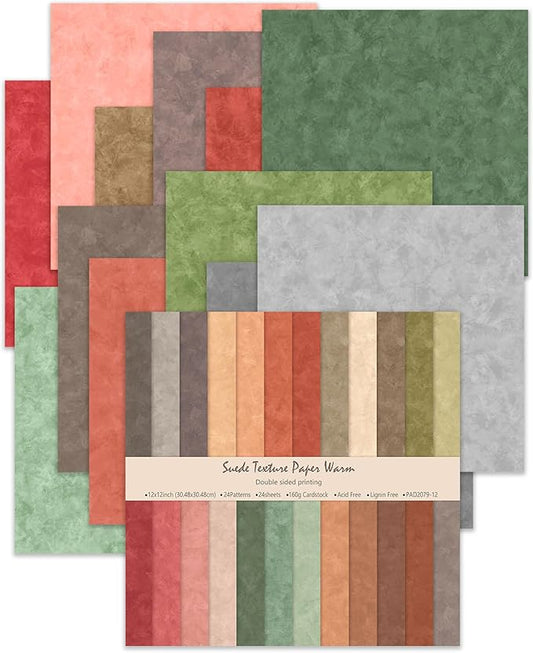 iChuan 24 Sheets Scrapbook Paper 12" Double-Sided Photo Backdrop Patterned Craft Paper 160gsm for Junk Journals Greeting Cards Album Decoration(Boho Design A)