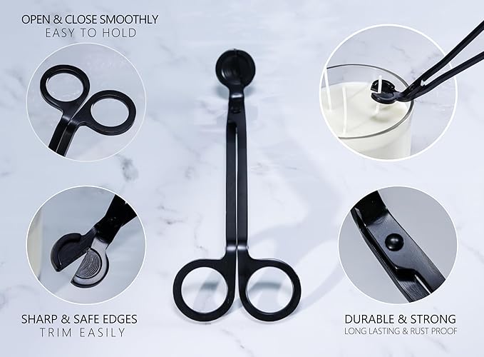 Aroparc Candle Wick Trimmer Cutter, 7 Inch Bulk Wick Candle Accessories, Candle Care Wick Clipper Cutter, Scissors - Black 2PCS
