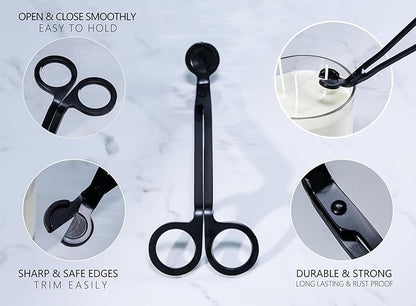 Aroparc Candle Wick Trimmer Cutter, 7 Inch Bulk Wick Candle Accessories, Candle Care Wick Clipper Cutter, Scissors - Black 4PCS