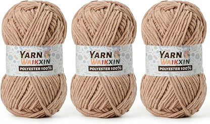 3 Pack Soft Chenille Yarn for Crocheting, Fluffy Chunky Crochet Yarn for Baby Blanket, (5.29oz/196.8yds) Fuzzy Velvet Yarn for Amigurumi&DIY Puzzle、Crafts、Scarf(3 Light Coffee)