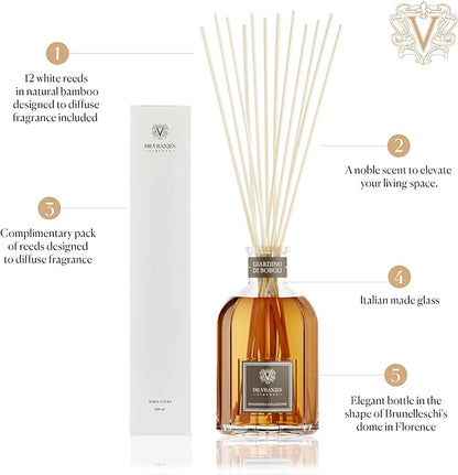 Dr. Vranjes – Giardino di Boboli Diffuser 500 ml + Double Pack of White Sticks (3 Pieces Bundle) - Luxury Home Fragrance, Reed Diffuser, Main Scent Floral, Made in Italy