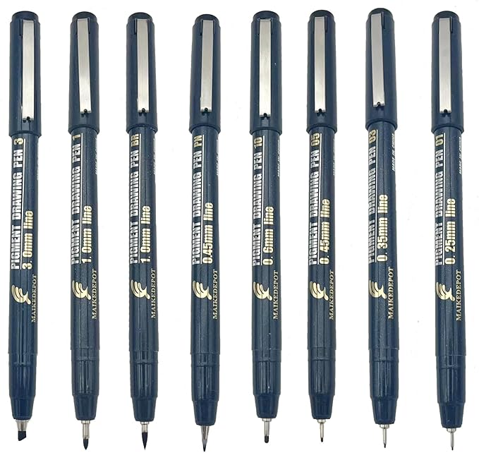 MAIKEDEPOT Micro Fineline Pen 8 Size Drawing Art Pens Waterproof Precision Micro Fineliner Black Ink Pens for Art Watercolor, Illustration, Sketching, Anime, Manga, Technical Drawing…