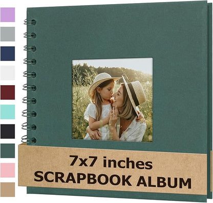 Scrapbook Album 7x7 Inches Photo Album Hardcover Kraft with Window Scrap Book Blank Memory Book for Baby Wedding Guest Book Couples Graduation Travel DIY Anniversary, 40 Pages Green