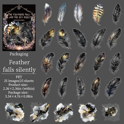 100 Pieces Vintage Fantasy Feather PET Stickers, Aesthetic Decorative Colorful Feather Stickers for Scrapbooking DIY Diary Junk Journal Handbook Album Decoration Journaling Scrapbooking Supplies